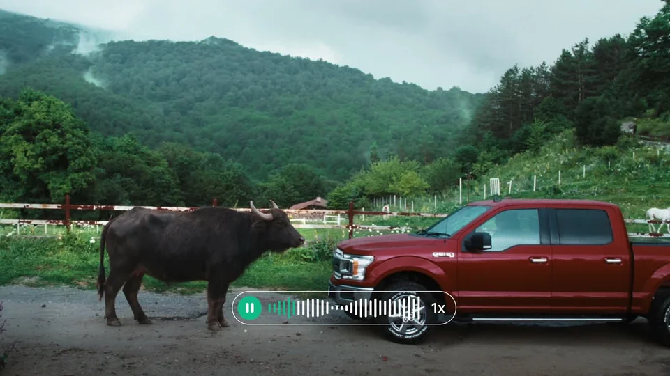 AI bison next to a red pickup in the ACBA Bank commercial